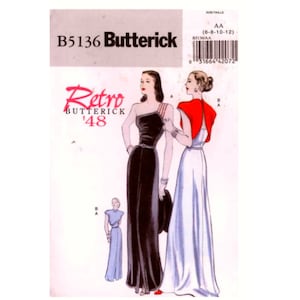 Vintage ©1948 Re-Issue - Butterick 5136 Sewing Pattern - Evening Gown & Jacket - Size 6-8-10-12