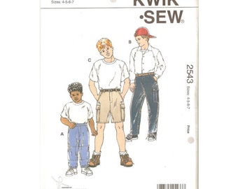 Vintage ©1996 - Kwik Sew 2543 - Boys Cargo Pants & Shorts Pattern - Boys Size 4-7