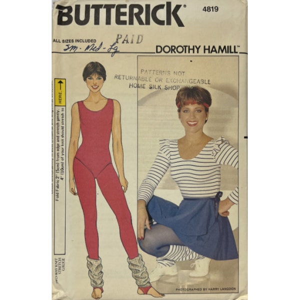 Vintage ©1980 - Butterick 4819 Sewing Pattern - Dorothy Hamill Leotard, Bodysuit, Skirt and Leg Warmers. Size Small-Large - PTRN4819