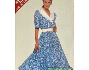 Vintage ©1989 See & Sew 3274 - Misses Dress with Loose Fitting Blouson Bodice, Flared Skirt and Contrast Shawl Collar - Size 16-18-20-22-24