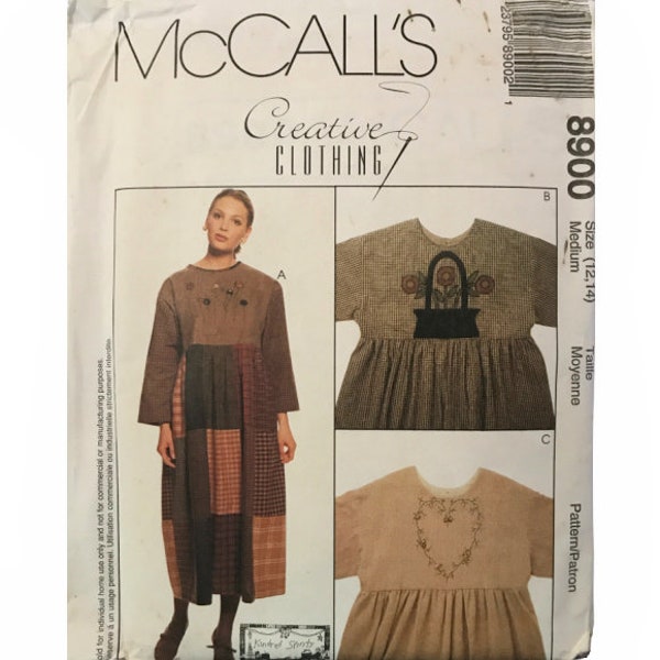 McCall's 8900 Sewing Pattern Pullover BOHO Wearable Art Dress  - Size Medium (12-14)
