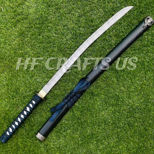 Handmade Damascus Katana Sword, Personalized Sword, Engraved Sword, SHARP Blade Katana Practice Samurai Sword w/ Crane Tsuba and Scabbard.