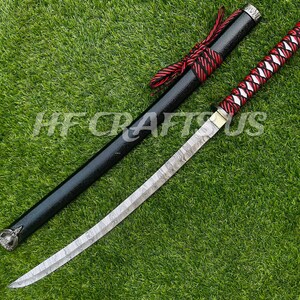 Handmade Damascus Katana Sword, Personalized Sword, Engraved Sword, SHARP Blade Katana Practice Samurai Sword w/ Crane Tsuba and Scabbard.