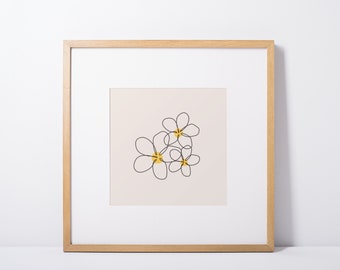 Printable Wall Art, One line drawing, Flowers , Wall Decor, Plumeria Flower print, Artwork, Digital Download, Minimalist print, White flower