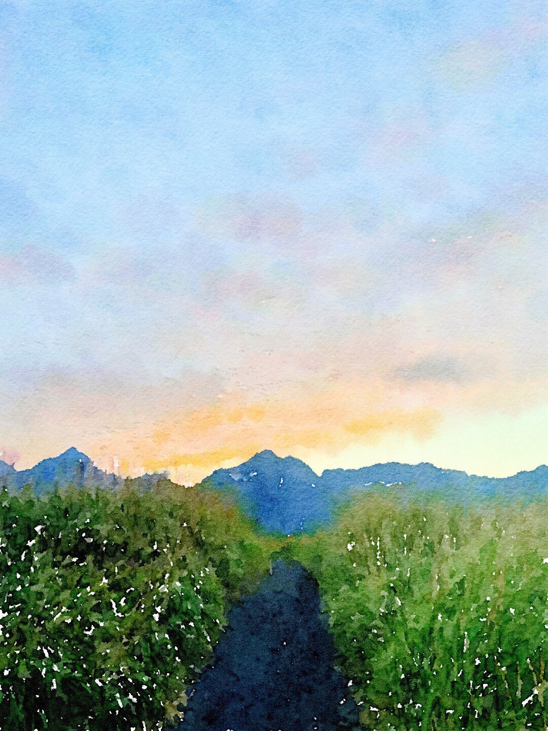 Mountain Beach Watercolor Art Print Digital Download Etsy