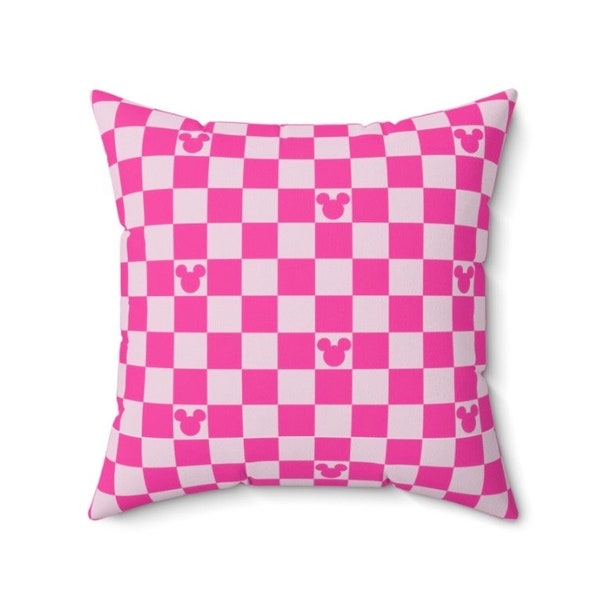 Hot pink Mickey Checkered Pillow