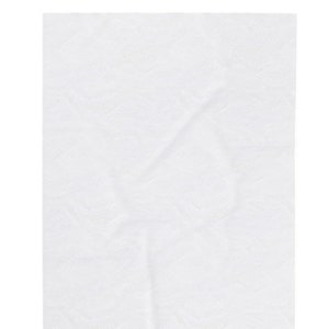 May include: A rectangular, white, textured fabric. The material has a slightly wrinkled appearance, with subtle variations in tone and texture across its surface. The fabric is clean and appears to be new.