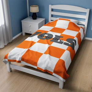 Tennessee Vols Velveteen Blanket Game Day Throw Stadium Cover University of Tn Orange and White Checkerboard