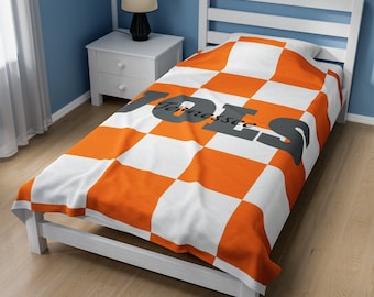 Tennessee Vols Velveteen Blanket Game Day Throw Stadium Cover University of Tn Orange and White Checkerboard