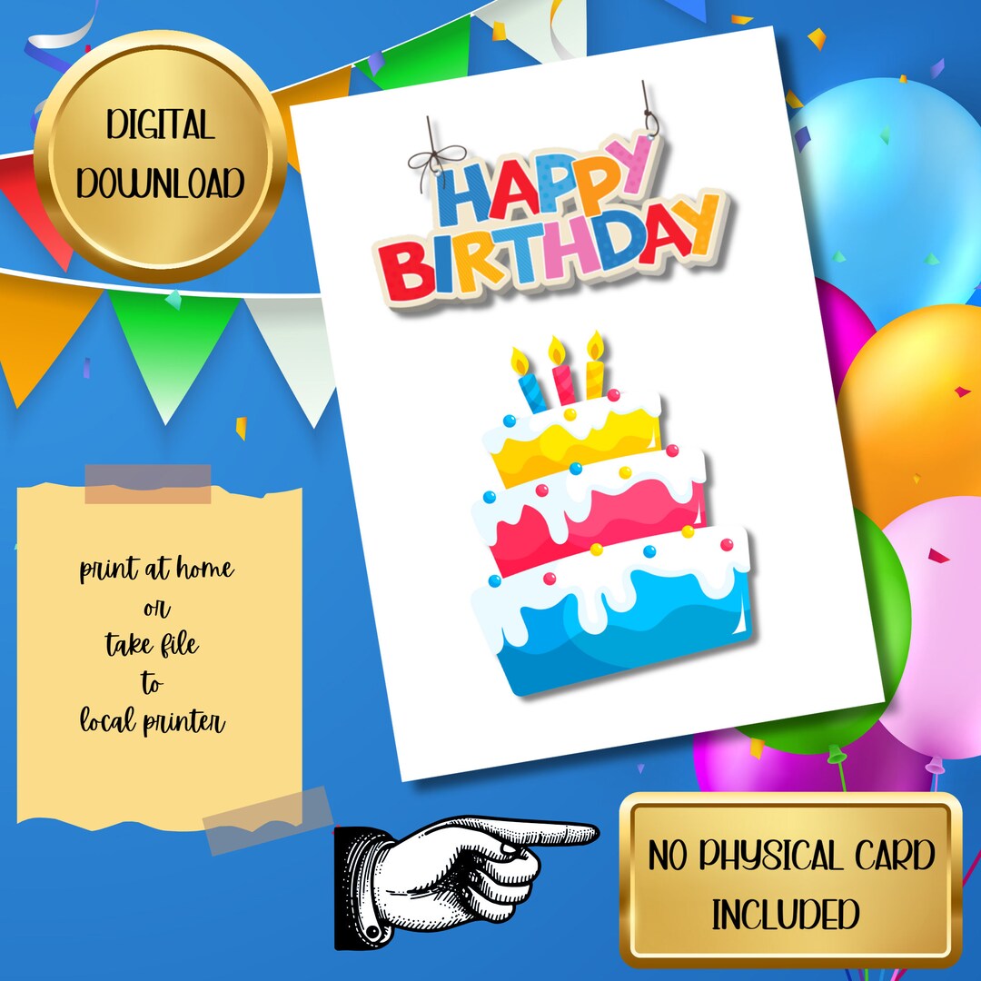 Print at Home Birthday Card Digital Download Printable DIY Happy Bday ...