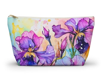 Purple Iris Design, Accessory Pouch w T-bottom, Makeup Bag, Cosmetic Travel Pouch