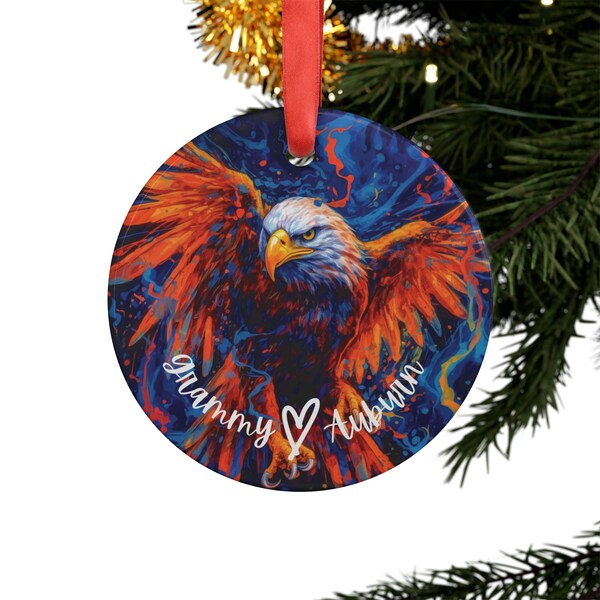 Personalized Auburn Christmas Ornament, UA,  Acrylic Ornament with Ribbon, Double Sided, Could use as luggage tag, War Eagle