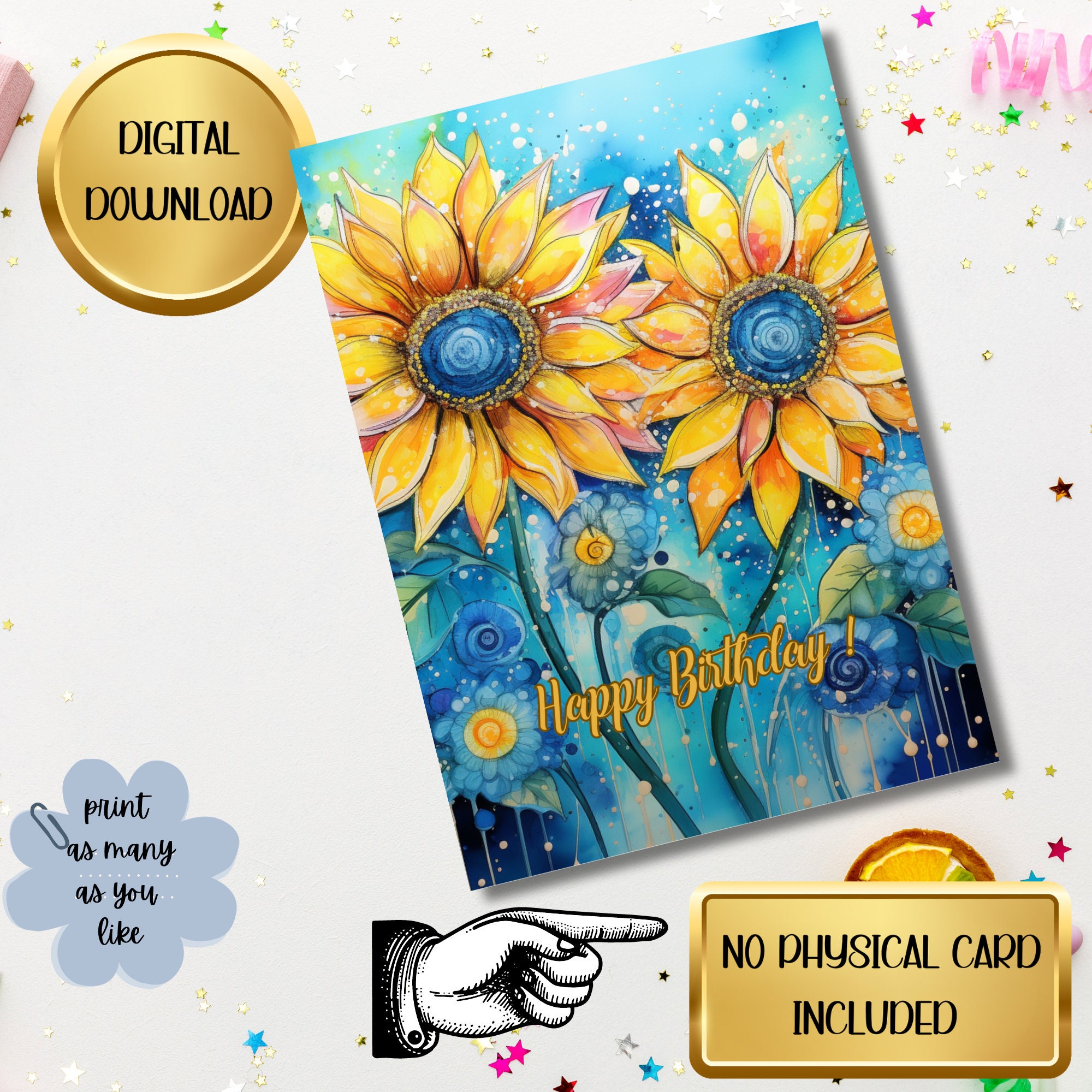 Print at Home Birthday Card Digital Download Printable DIY Happy Bday ...