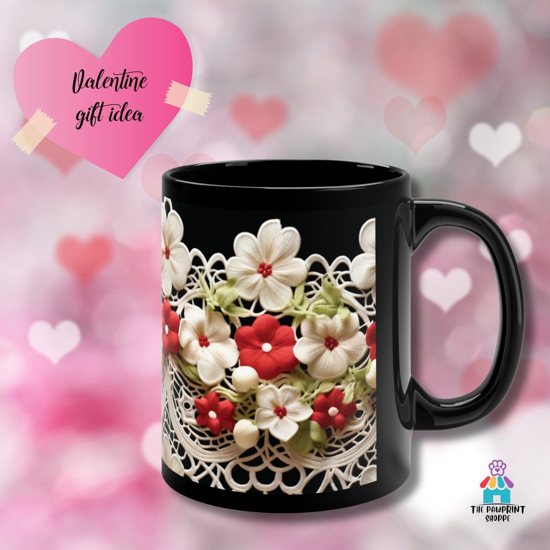 Valentine Ceramic Mug With Lace Design Gift Idea for Birthday and ...