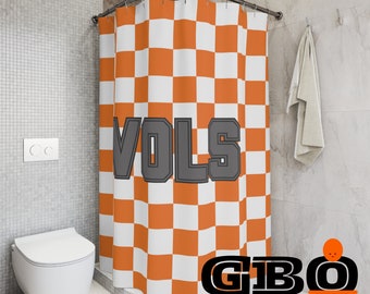 Tennessee Vols Orange and White Checkerboard Polyester Shower Curtain Go Vols GBO Volunteers Tenn