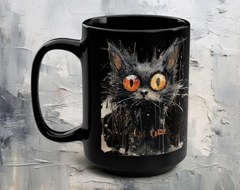 I'm Fine Frazzled Cat - Black Ceramic Mug, 15oz - Everything is Fine - I'm Fine I'm Fine