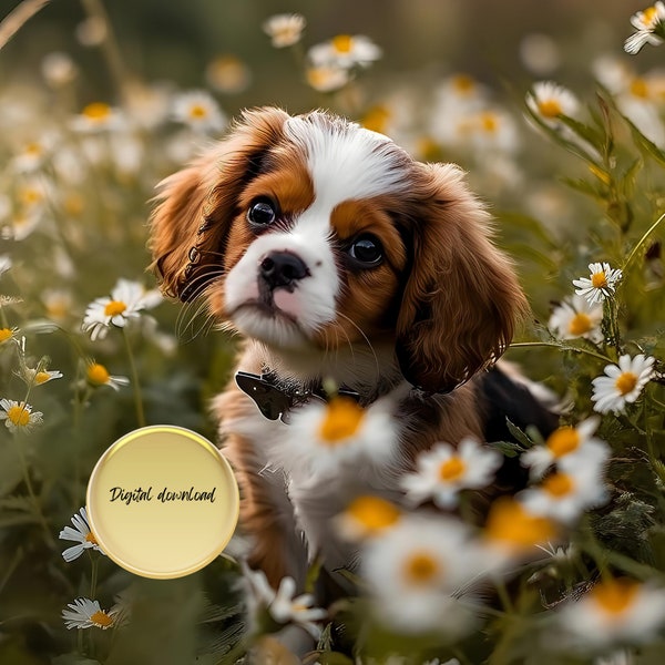 Cutest Puppies in Field of Daisys Digital Download, Printable Files, Dog Wall Art, Nursery Decor, Baby Shower Gift