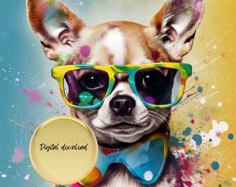 Chihuahuas, Party Animal, 8 Digital Download Bundle, Printable Files, Father's Day gift, Mother's Day, Frenchie Mom Gift, Wall Art