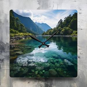 Psalm 23:2 Square Acrylic Scripture Wall Clock Room Decor Analog Battery Clock