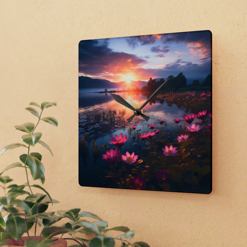Square Water Clock Square Wall Clock Featuring Still Water Scene, Modern Farmhouse Decor ...