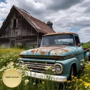 Rustic Vintage Truck and Barn Digital Download Bundle, Farm Life, Retirement Gift, Man Cave Wall Hanging, Birthday Gift