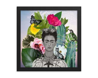 Frida Self Portrait Collage Wall Art - Framed