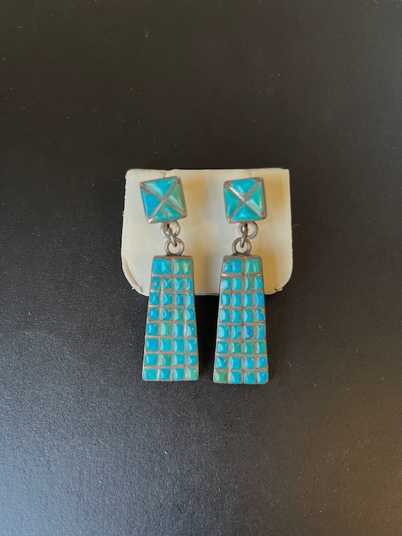 1950s Zuni Turquoise and Silver Earrings