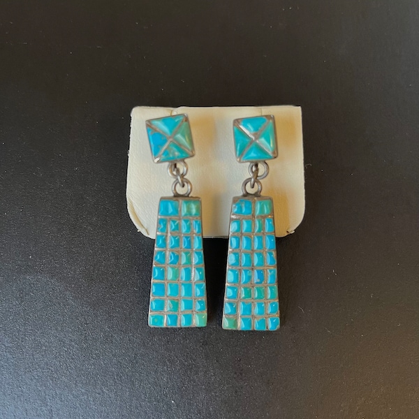 1950s Zuni Turquoise and Silver Earrings
