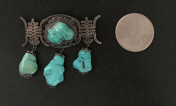 Chinese Turquoise and Silver Brooch - image 3