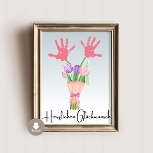 Handafdruk Afbeelding Boeket - Cadeau van kinderen - Felicitatiekaart - Tulpen - DIN A4 - Digitale download