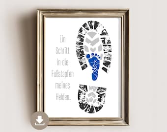 Siguiendo los pasos de papá - Imagen de la huella de un bebé - Regalo de cumpleaños para el Día del Padre - Impresión de pies de bebé en PDF - Regalo de nacimiento - DIN A4