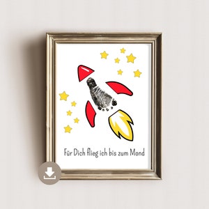 Cohete Huella - Regalo de Niños - Regalos DIY Imprimibles - Huella de Mano de Bebé - DIN A4 - Descarga Digital
