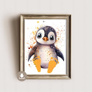 Huella de bebé imagen pingüino acuarela - huellas recién nacido - regalo de bebé para el nacimiento - regalo niño - decoración de la guardería