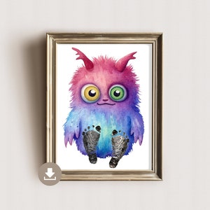 Imagen de la huella del bebé lindo monstruo - rosa/azul - huellas recién nacido - regalo del bebé para el nacimiento - regalo del niño - decoración de la habitación de los niños