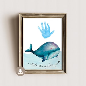 Imagen de huella de ballena - Te amo siempre - DIN A4 - Descarga digital - Huella de mano bebé recién nacido - Regalo de niños - PDF