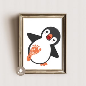 Pingüino con imagen de huella - regalo de niños - cartel de huella de bebé - DIN A4 - descarga digital