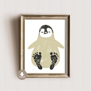 Pingüino con imagen de huella - regalo de niños - cartel de huella de bebé - DIN A4 - descarga digital