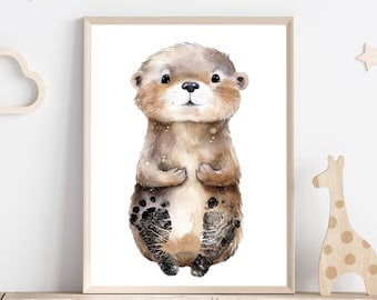 Baby footprint picture otter - footprints newborn - baby gift for birth - gift toddler - nursery decoration - DIN A4 - DIN A3
