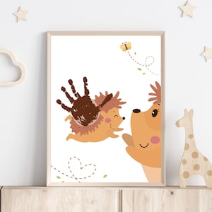 Imagen de huella de mano de erizo - mamá y bebé erizo - regalo de los niños / del bebé - amor de mamá - DIN A4 - descarga digital - imprimir en casa