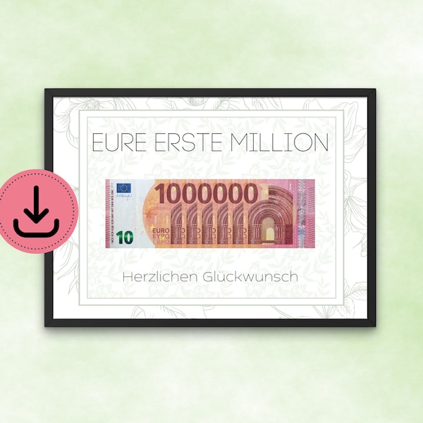 Je eerste miljoen-geld-cadeau - om direct af te drukken - huwelijkscadeau - last-minute cadeau - DIY digitale download - DIN A4