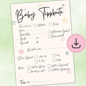 Babyparty Tippkarte Punkte rosa / DIN A5 / digitaler download / direkt zum ausdrucken