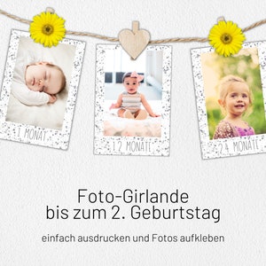 Fotogirlande 2. Geburtstag - 0-24 Monate - Graue Punkte - auf Deutsch - DIN A5 - zum ausdrucken - für Erinnerungsfotos - Digitaler Download