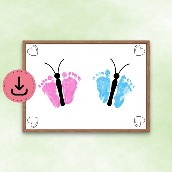 Footprint Picture Butterflies - Gift from Children - Siblings / Twins - Baby Handprint - Keepsake - DIN A4 - Digital Download