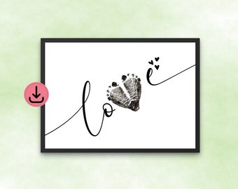 Baby footprint picture LOVE - footprints of newborns - baby gift for birth - gift from the toddler - children&#39;s room decoration - wall decoration