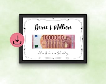 Je eerste miljoen dollar cadeau - printbaar - last minute cadeau - geef een miljoen weg - doe-het-zelf - digitale download