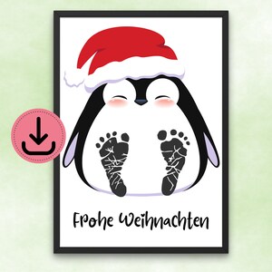 Imagen de huella pingüino - regalo de niños - cartel de Navidad - bebé - DIN A4 - descarga digital