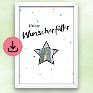Klein wensvervuller-geldcadeau om direct af te drukken last-minute cadeau DIY digitale download weggeefbankbiljetten DIN A5