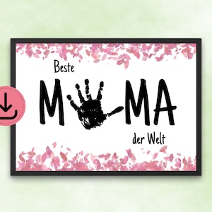 Imagen de la huella de la mano de la mejor mamá del mundo - Hojas rosadas - Regalo del niño / bebé - Recuerdo amoroso - DIN A4 - Descarga digital - Imprimir