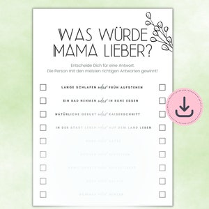 ¿Qué preferiría mamá? / Juego de baby shower / Baby Shower / Idea de juego divertido / PDF / Descarga directa / Plantilla