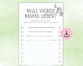 What would mommy prefer / baby shower game / baby shower / fun game idea / PDF / direct download / template